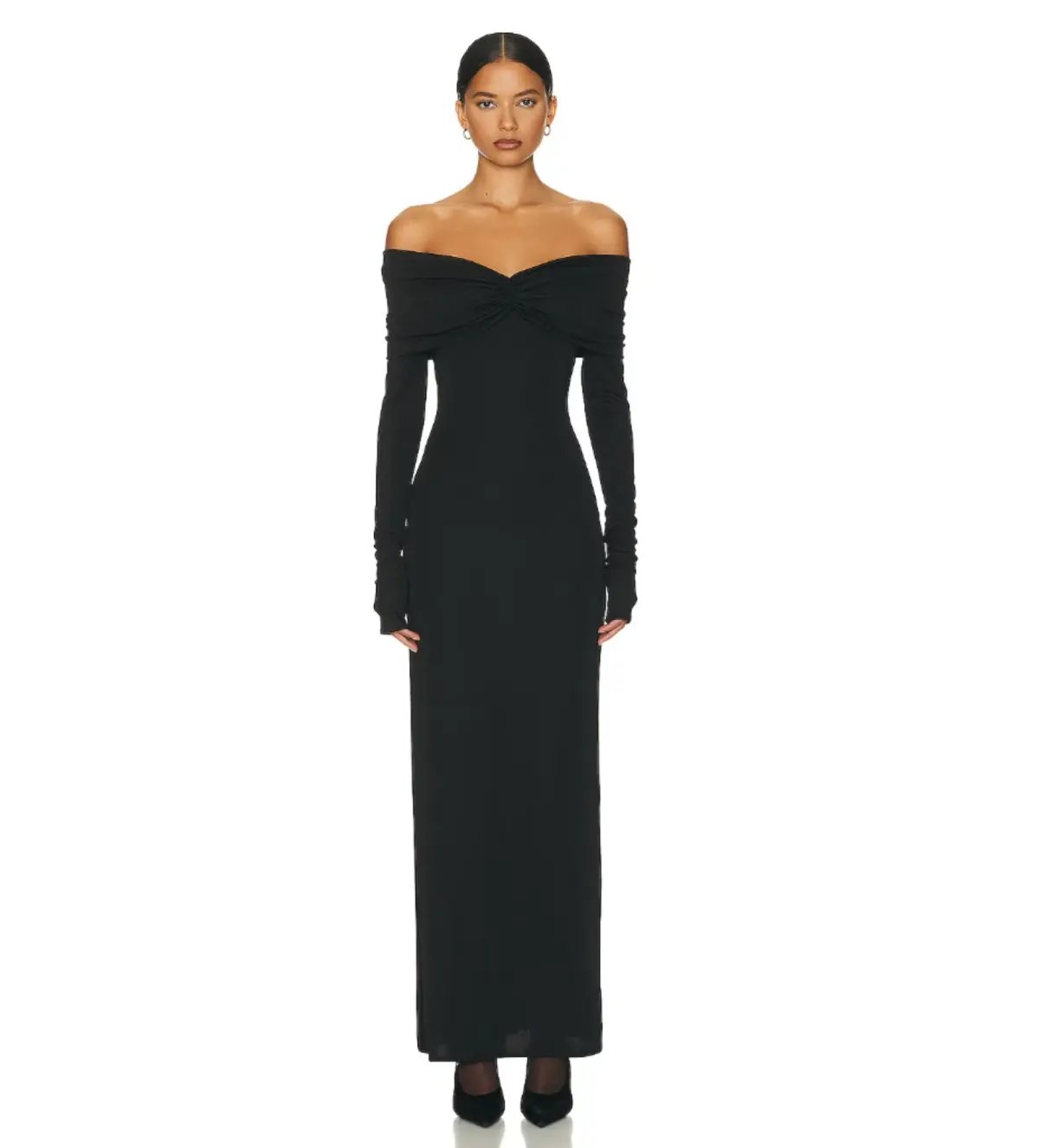 Helsa Matte Jersey Off Shoulder Maxi Dress Black Size 8 photo 2