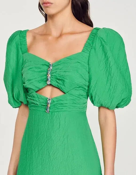 Sandro Falbala Midi Dress Green Size 10 photo 2