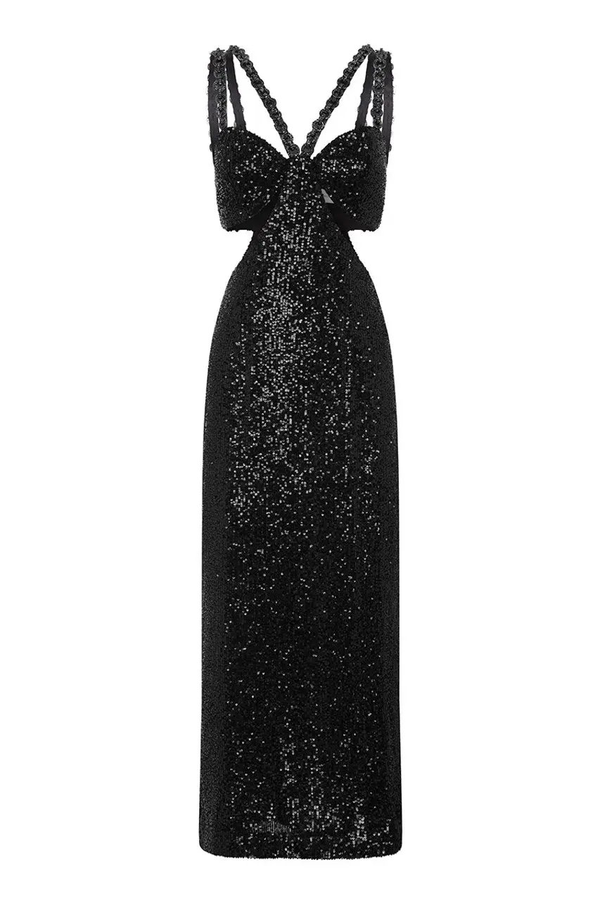 Rebecca Vallance Missing Hours Cut Out Midi Dress Black Size 4 photo 4