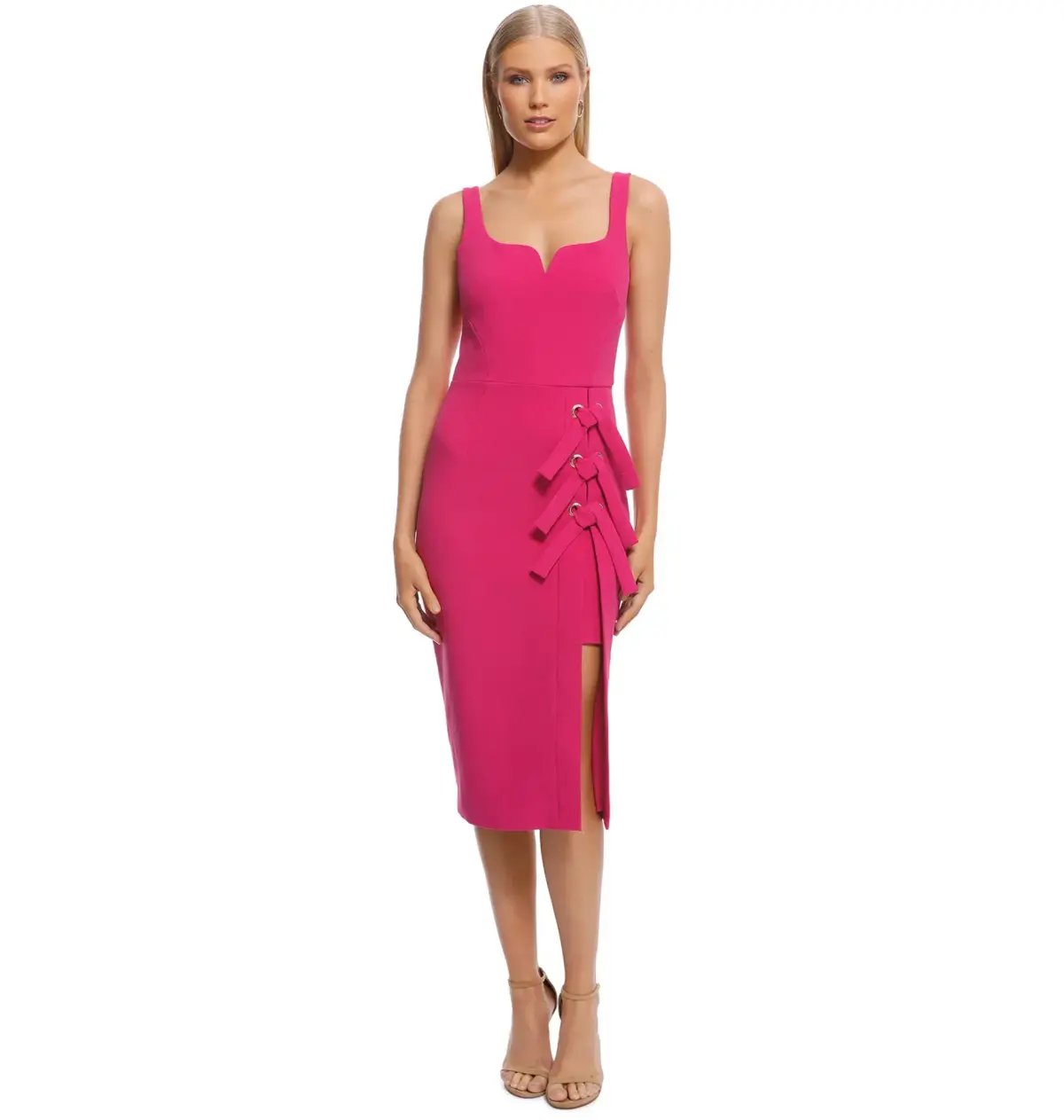 NEW Rebecca Vallance Delilah Fuchsia Pink Midi Bow Dress Size 6 photo 2
