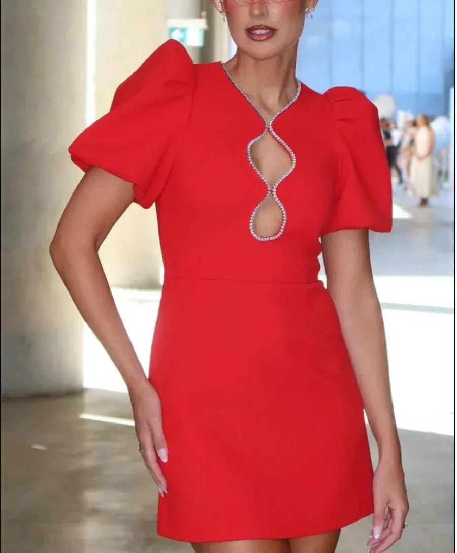 Rebecca Vallance Karina Puff Sleeve Mini Dress Red Size 16 photo 5