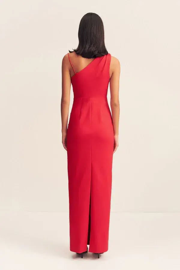 Shona Joy Lani Asymmetrical Gathered Maxi Dress Red Size 6 photo 3