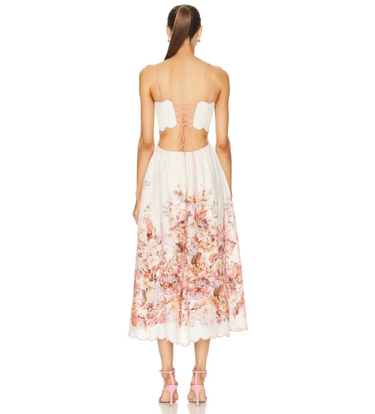 Zimmermann Devi Scallop Midi Dress in Cream Floral Size 0P/Au 6 photo 2