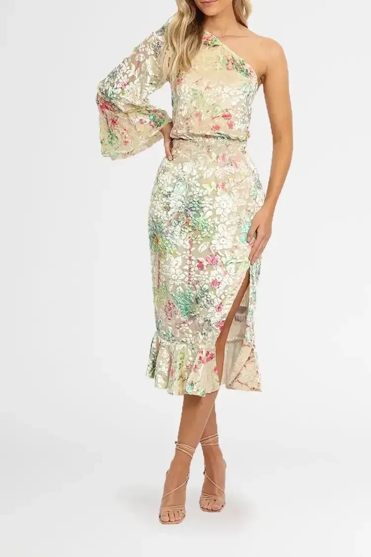 Hemant & Nandita Zaina Midi Dress Cream Multi Floral Size 14 photo 2