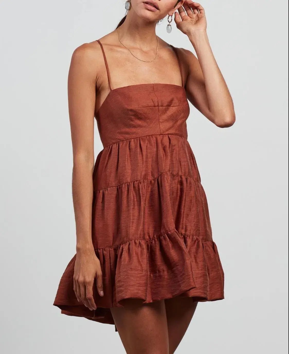 Shona Joy Elsa Tiered Mini Dress Gingerbread Size 8 photo 2