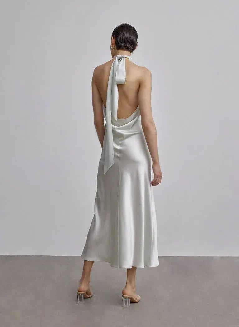 Silk Maison French Bow Halterneck Silk Maxi Dress White Size XS photo 2