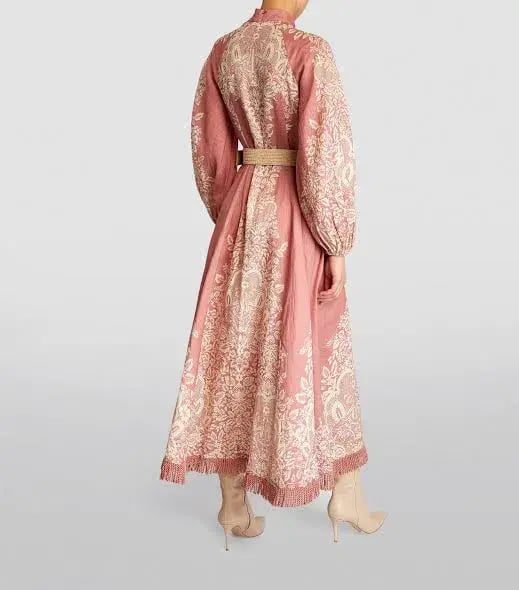 Zimmermann Pattie Fringed Midi Dress Rose Pink Baroque Floral Size 3 / AU 14 photo 3