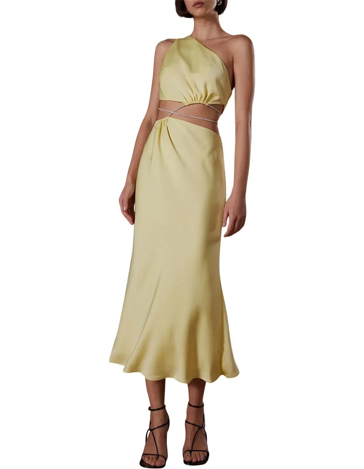 Misha Dimitra Satin Midi Dress Yellow Size AU 10 photo 3