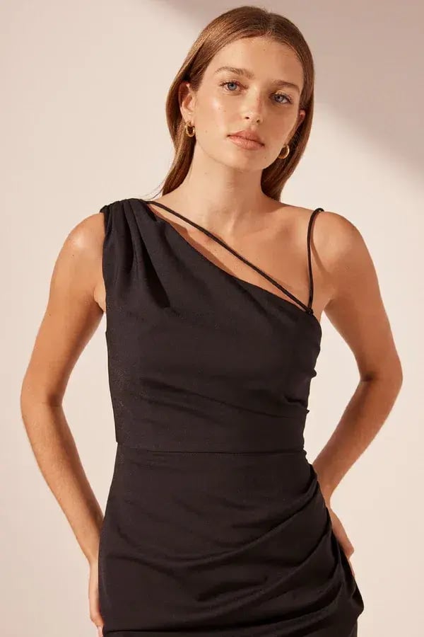 Shona Joy Lani Asymmetrical Gathered Maxi Dress Black Size 10 photo 3