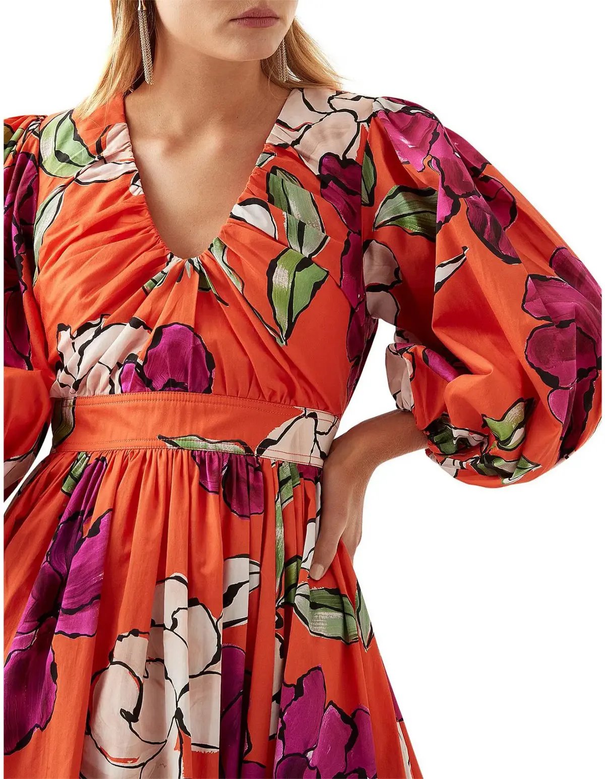 Aje Marlene Floral Midi Dress Vivid Camellia Size 4 photo 4