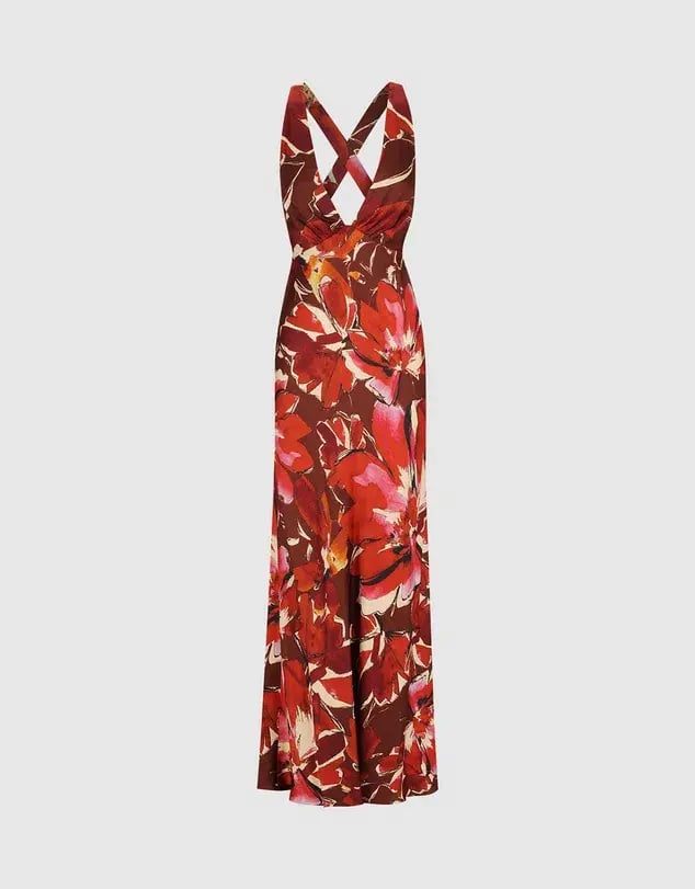 Shona Joy Nolita Plunged Cross Back Maxi Dress Rosewood Floral Size AU 6 photo 3