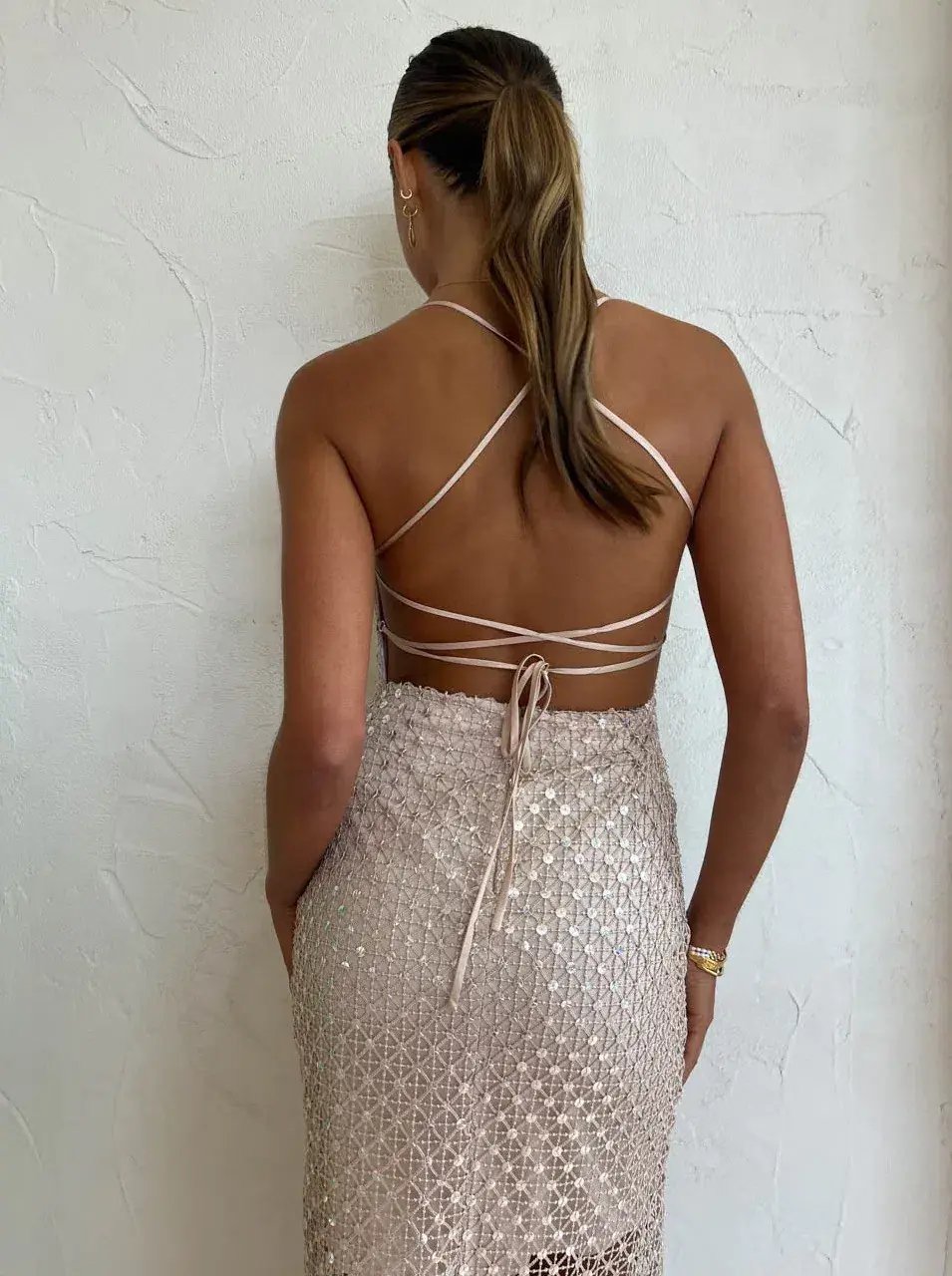 Manning Cartell Crochet Sequins Slip Dress Beige Size AU 8 photo 2