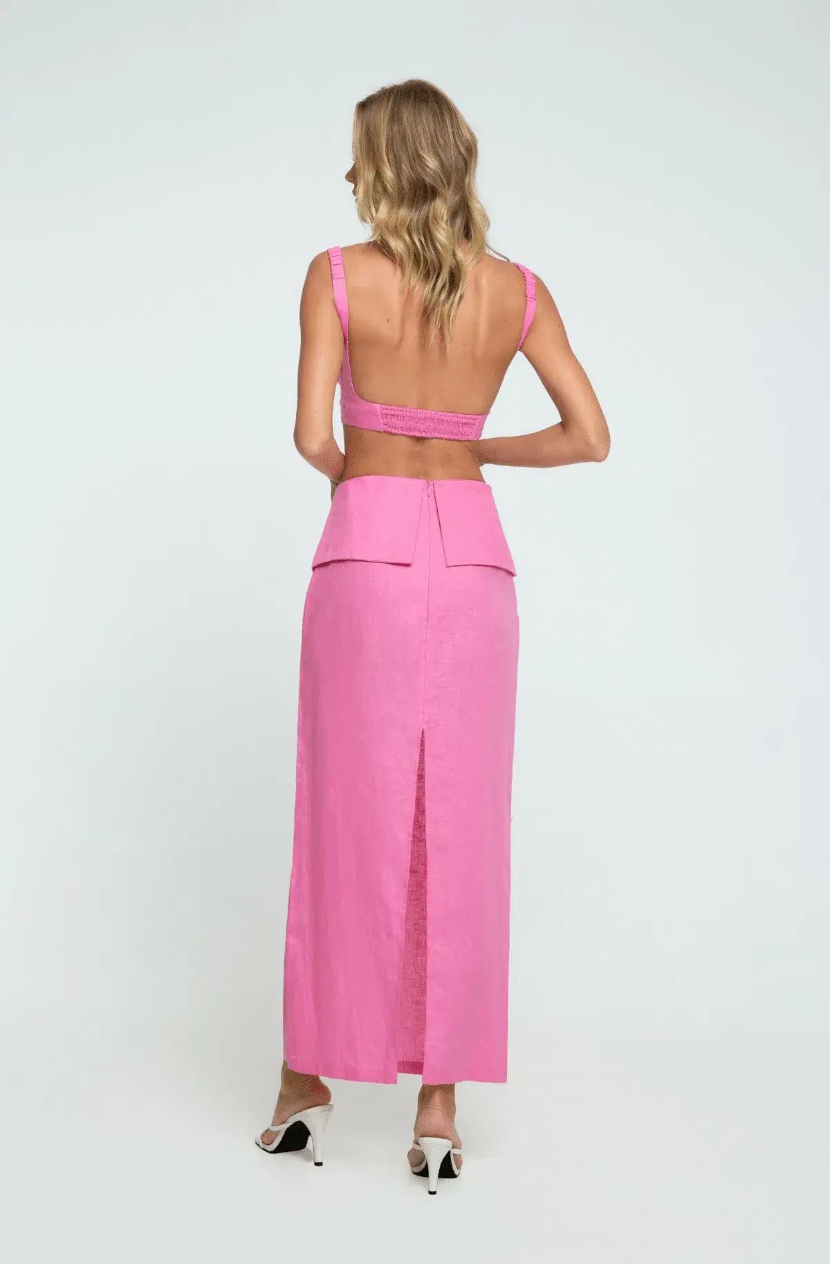 Summer Born Label Catara Linen Crop Top and Midi Skirt Set Pink Size XS /AU 6 photo 3