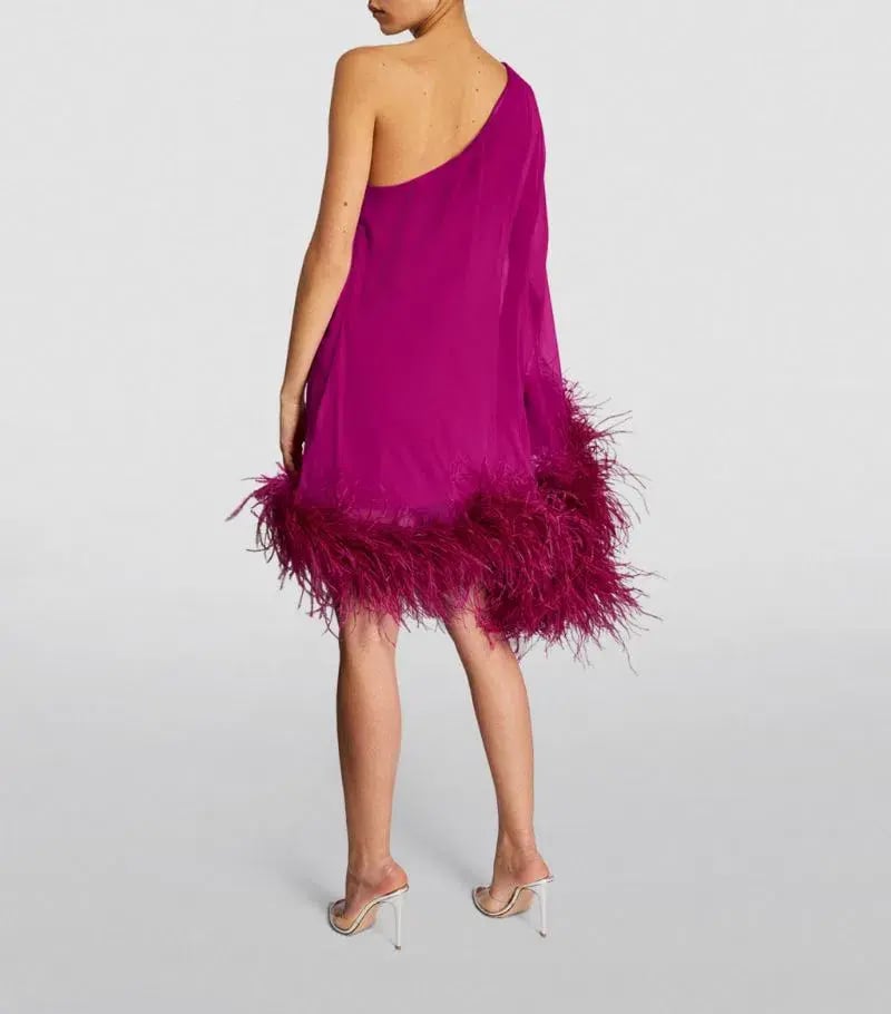 TALLER MARMO  Feather-Trimmed Asymmetric Mini Dress Pink Size 10 photo 3