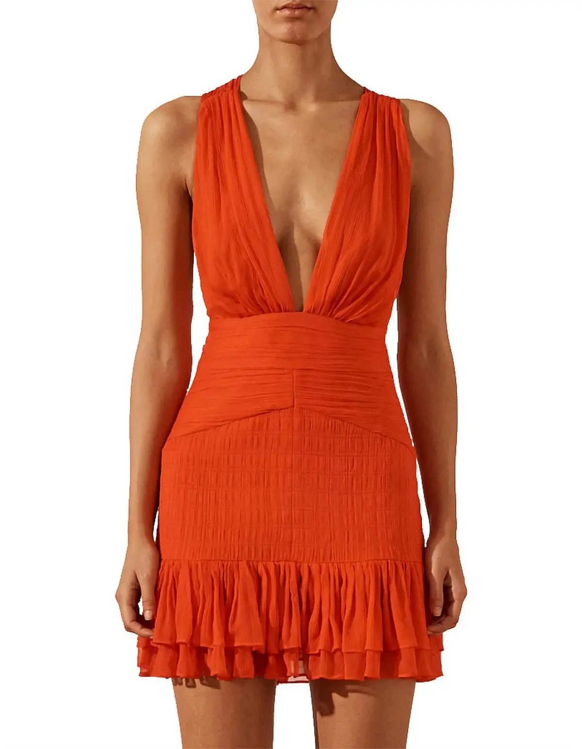 Shona Joy Leilani Plunged Tie Back Mini Dress Hibiscus Size 8 photo 2
