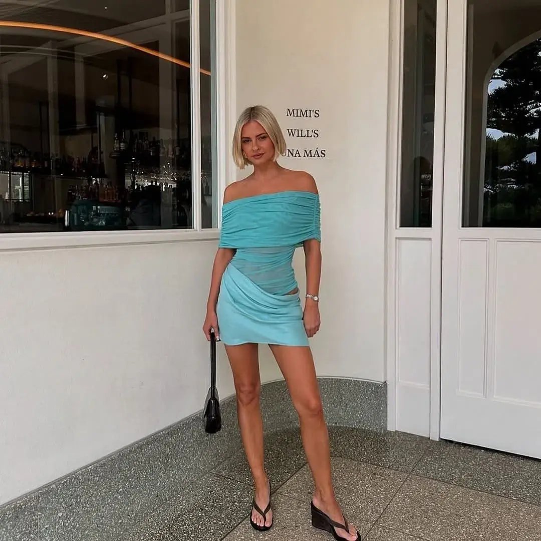 Benni Nico Off Shoulder Mini Dress Aquamarine Size S / AU 8 photo 3