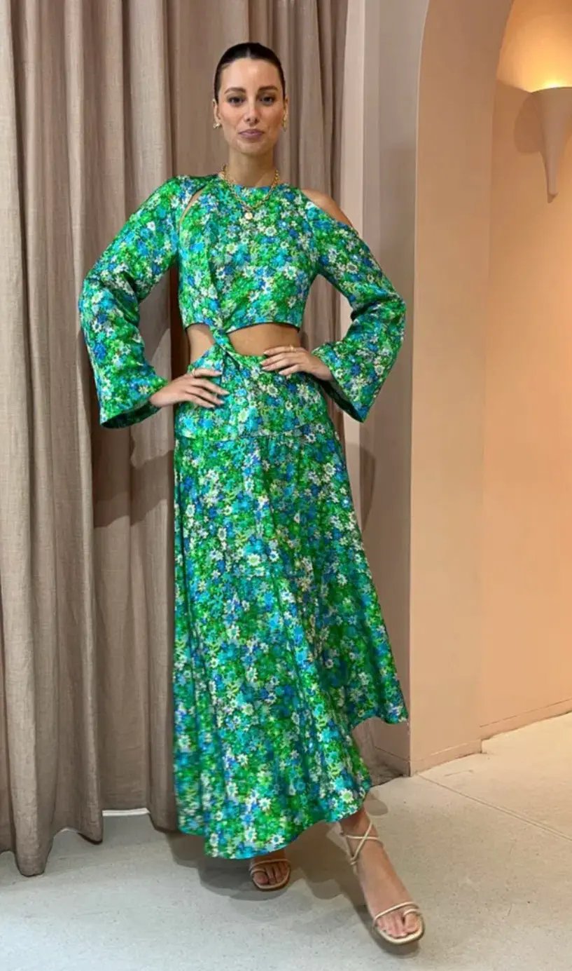 Alemais Cassandra Cut Out Midi Dress Green Floral Size 10 photo 3