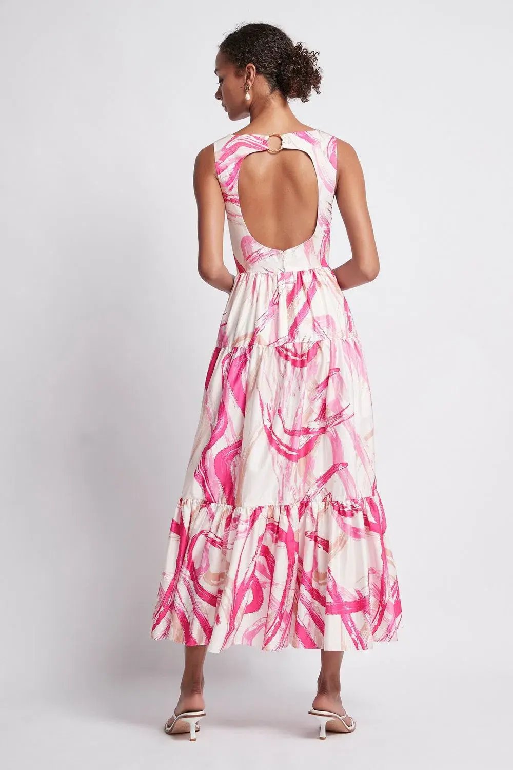 AJE Allegro Ring Midi Tiered Dress Fuchsia Size 8 photo 2