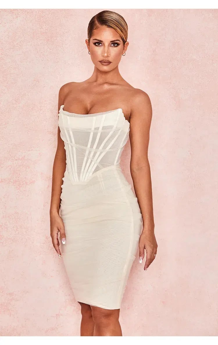 House of CB Leila Strapless Mesh Corset Dress Ivory Size XS/Au 6 photo 2