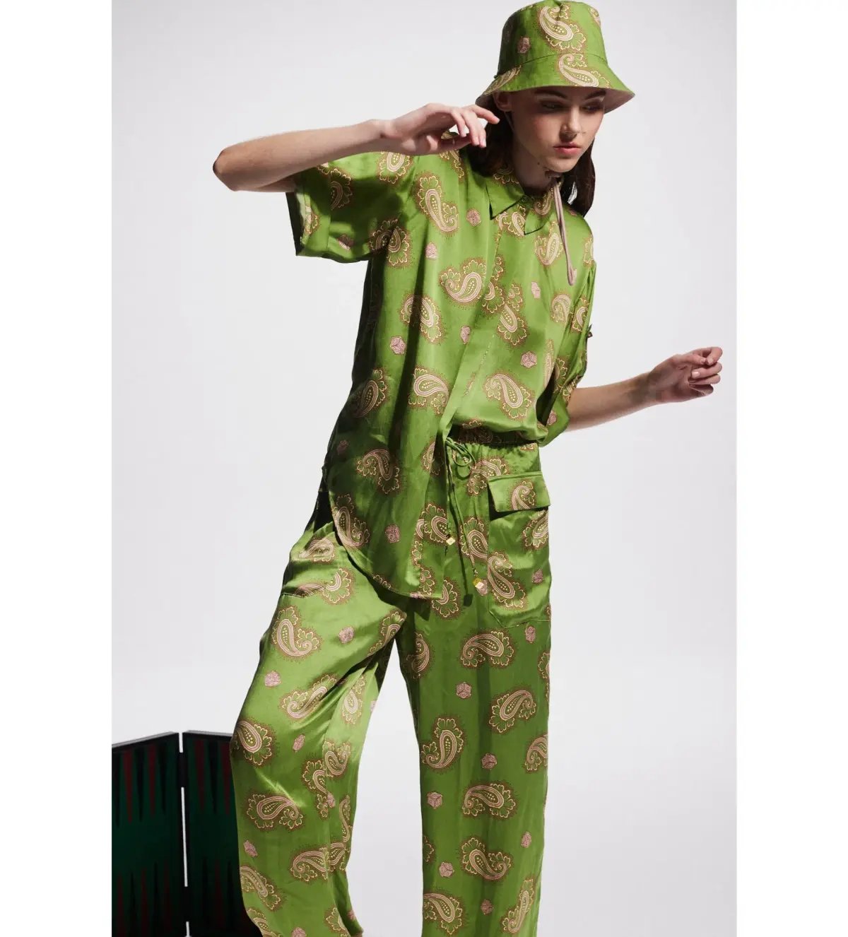 Alemais Dice Silk Shirt and Pant Set Green Size AU 14 photo 2