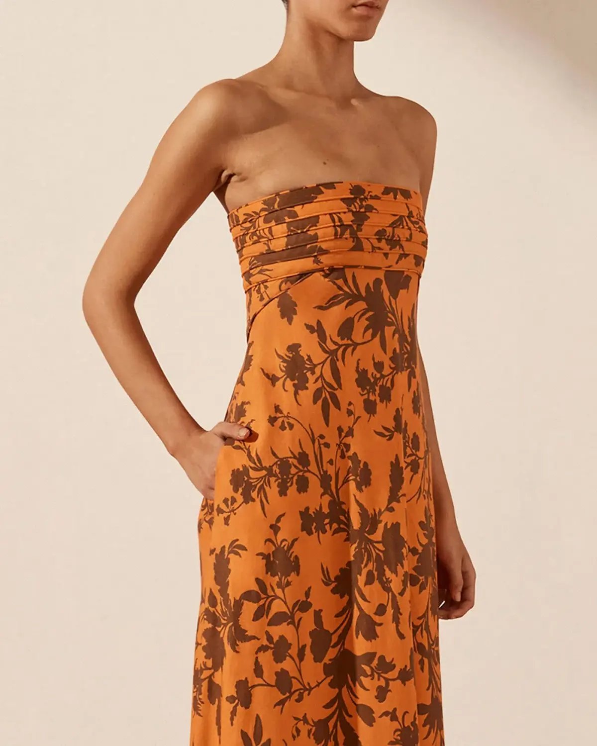 Shona Joy Uli Linen Corded Strapless Maxi Dress Print Size 10 / M photo 2