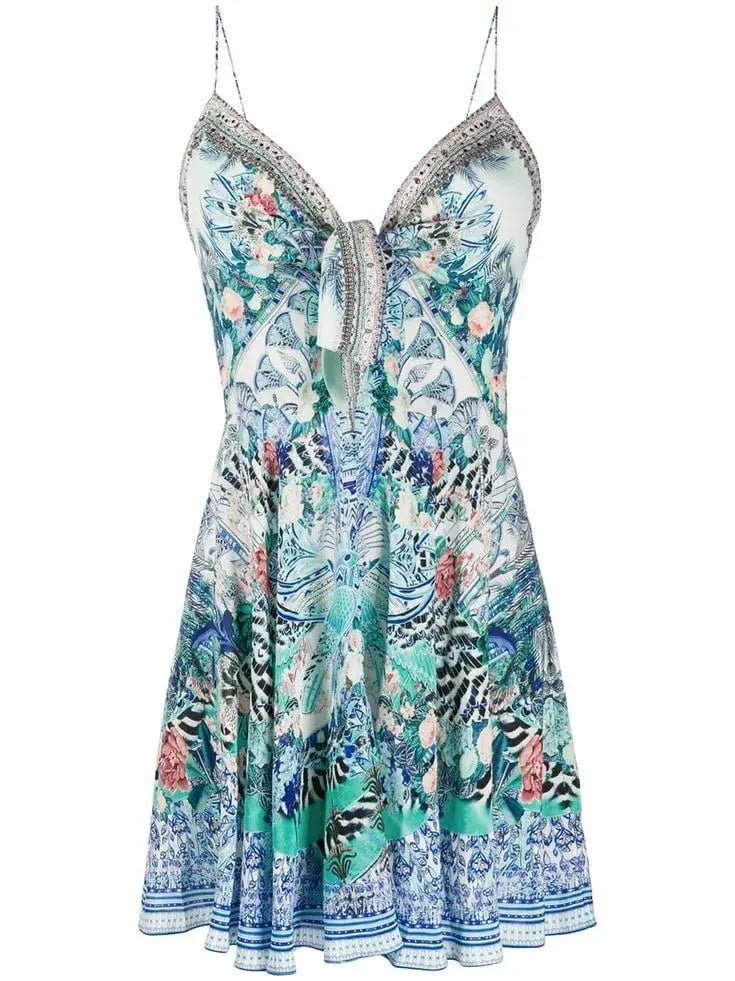 Camilla Tie Front Mini Dress Wings of Luxor Print Size 0 /Au 8 photo 3