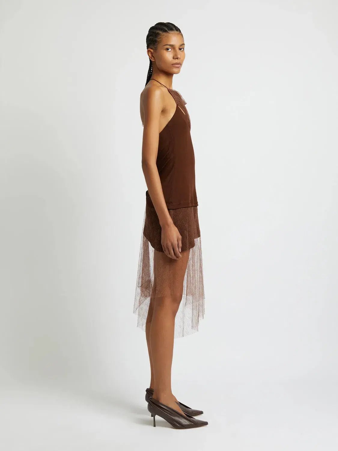 Christopher Esber Vapor Lace Shawl Dress Cacao Size AU 8 photo 3