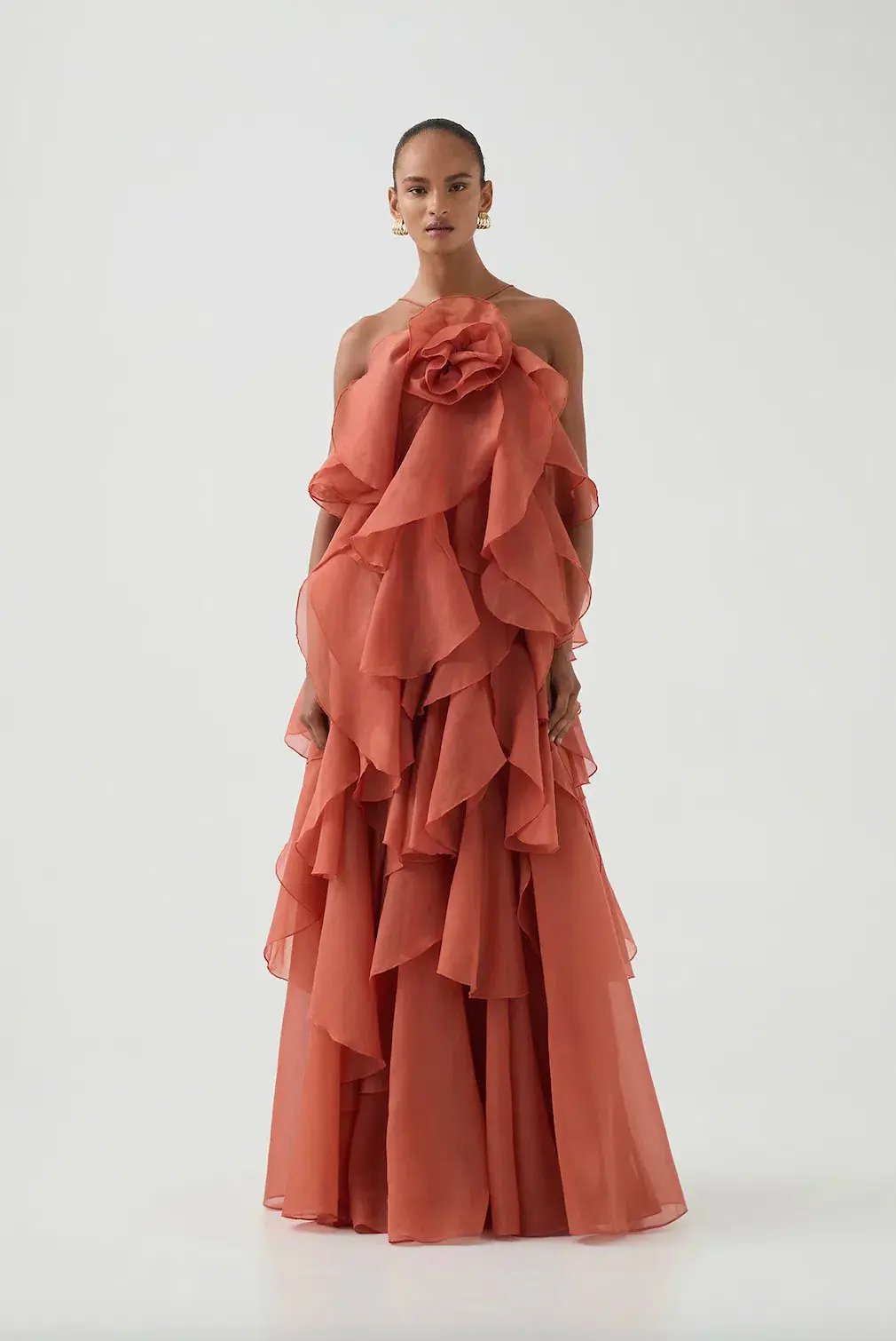 Aje Pandorea Layered Maxi Dress Coral Clay Size 10 photo 4
