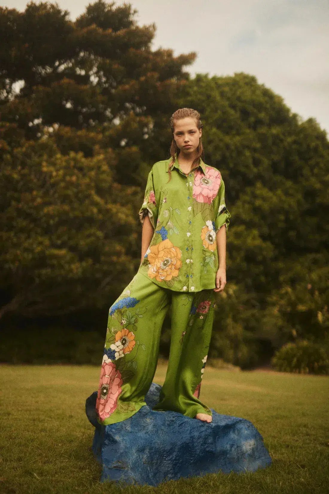 Alemais Olivia Shirt and Pant Set Green Floral Size 12 photo 2