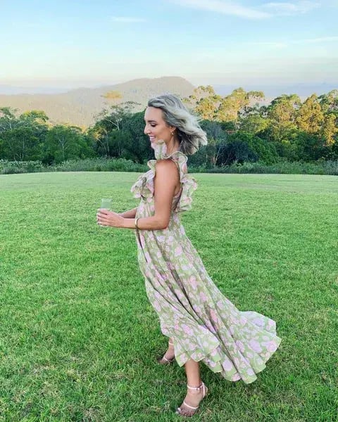 Zimmermann The Lovestruck Pleated Gown Olive/Pink Rose Size 0/ AU 8 photo 3