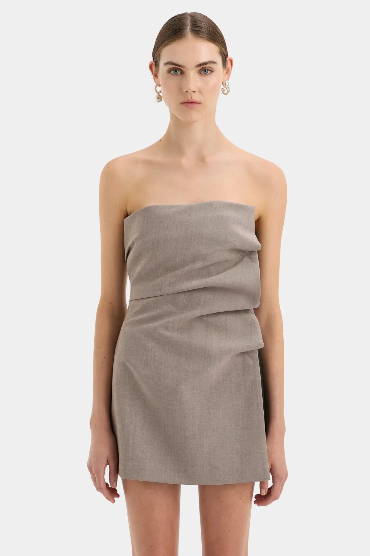 Sir the Label Leonardo Pleated Mini Dress Taupe Size 2 /Au 10 photo 2