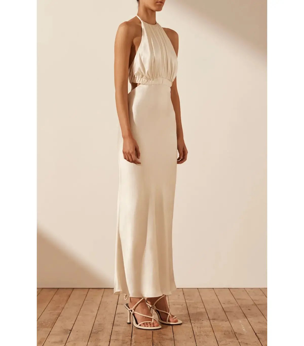 Shona Joy Milo Ruched Open Back Midi Dress in Coconut Size AU 12 photo 2