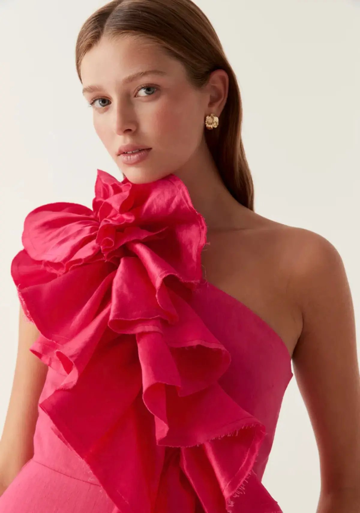 Aje Adelia Ruffle Midi Dress Bougainvillea Red Size 8 photo 2
