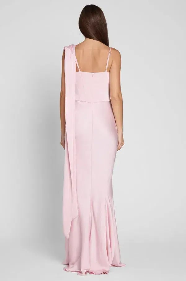 LEAU Celine Corset Drape Satin Maxi Gown Pink Size 10 photo 4