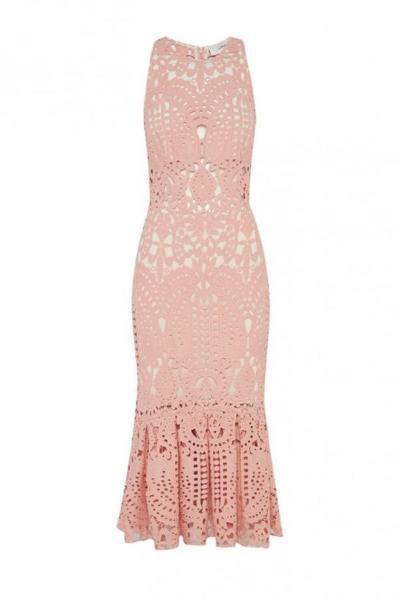 Lover Harmony Cut Out Midi Dress - Pink Lace Size 6 photo 3