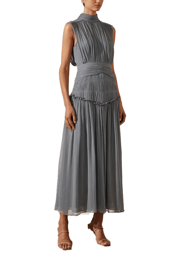 Shona Joy KAYLA HIGH NECK MIDI DRESS – BLUE SMOKE photo 3
