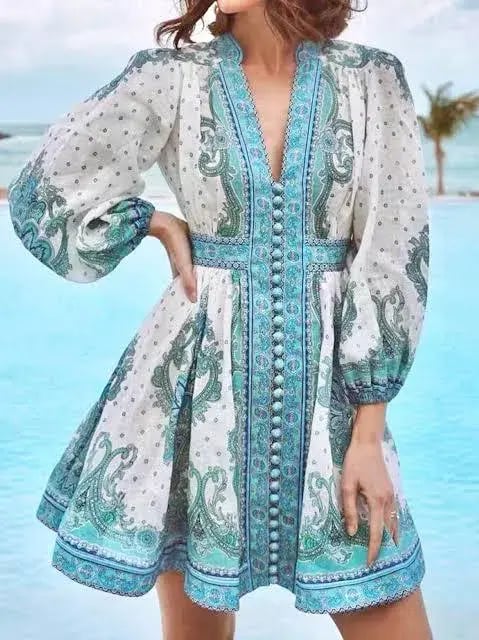 Zimmermann Bells Paisley Short Dress Blue Paisley Size 2 / AU 12 photo 3