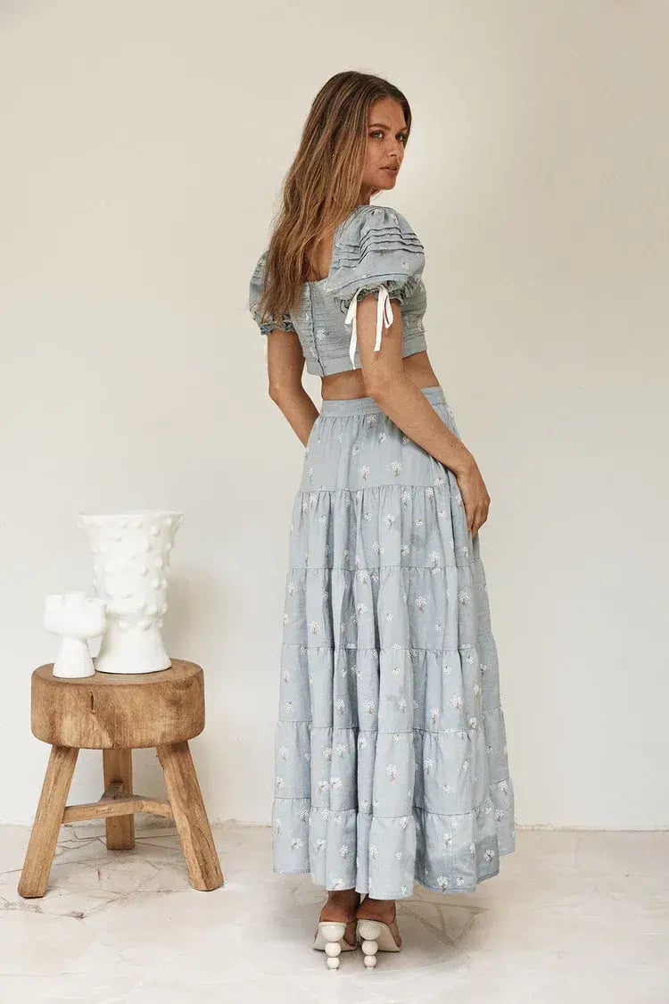 By Odet Fleur Embroidered Crop and Maxi Skirt Set Periwinkle Size M / Au 10 photo 3