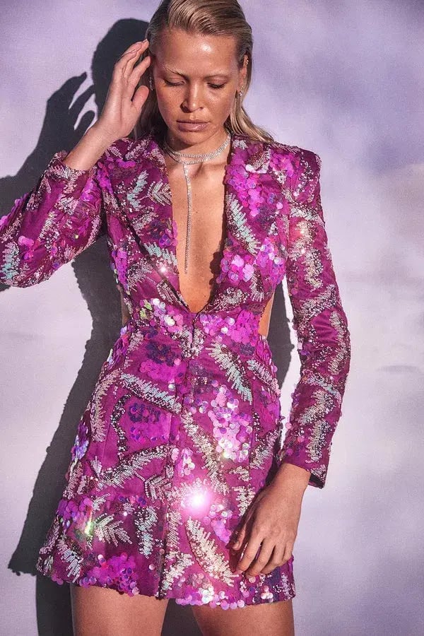 Eliya The Label Erica Mini Blazer Dress Pink Sequin Size XL / AU 14 photo 7