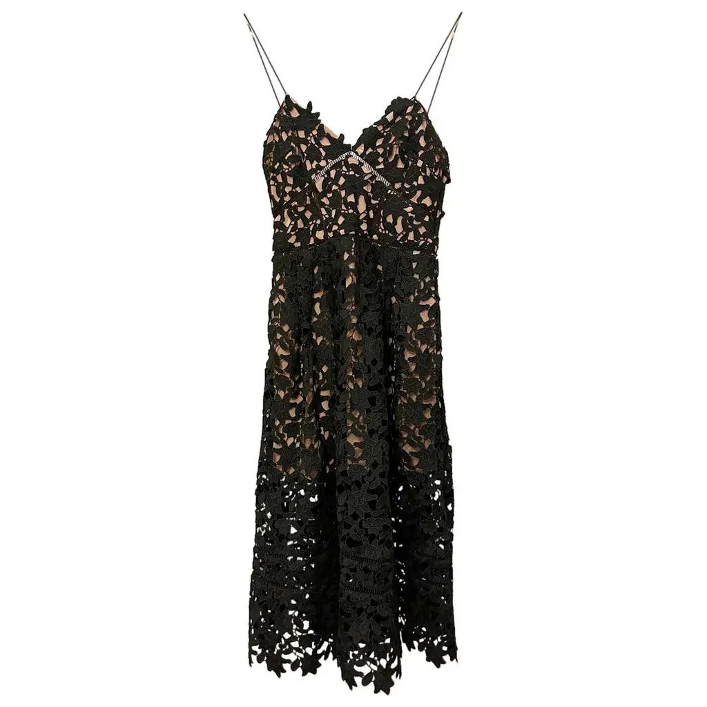 Self-Portrait Black Lace Midi Dress Black Size AU 8 photo 4