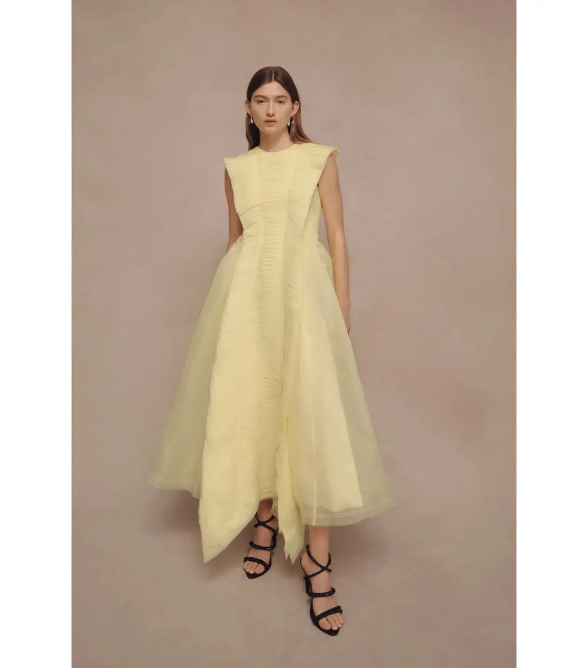 Aje Astrid Pleat Panel Midi Dress Soft Lemon Yellow Size AU 6 photo 3