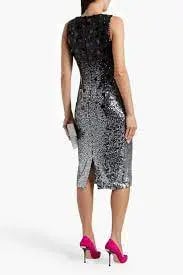 Badgley Mischka Sequined Stretch-Tulle Midi Dress Black and Silver Size 8 photo 2