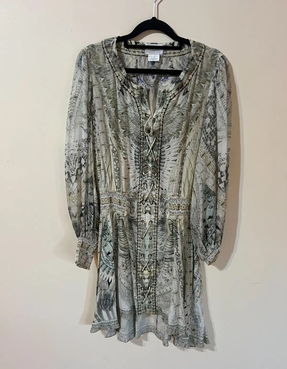 Camilla Lace Up Shirred Waist Mini Dress Daintree Dreaming Print Size S/AU 10 photo 4