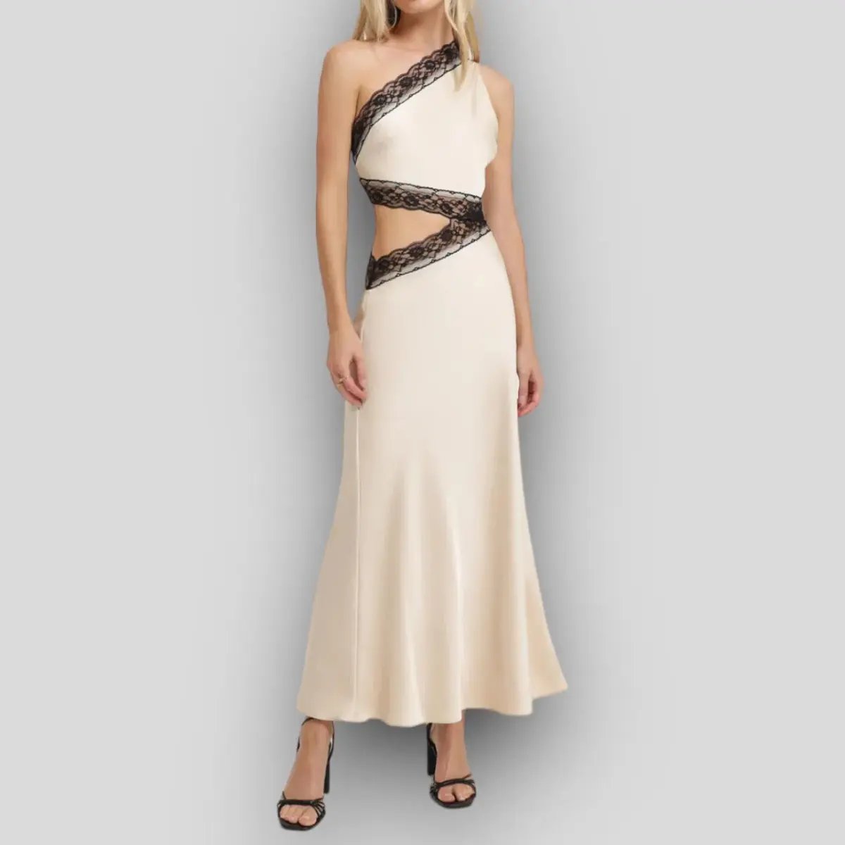 MISHA Jillian Satin Maxi Dress Pink Champagne/Black Size 8 photo 3