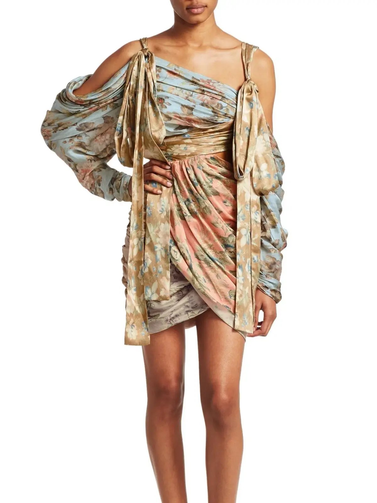 Zimmermann Unbridled Elixir Silk Mini Dress Nude Blush Print Size 6 photo 2
