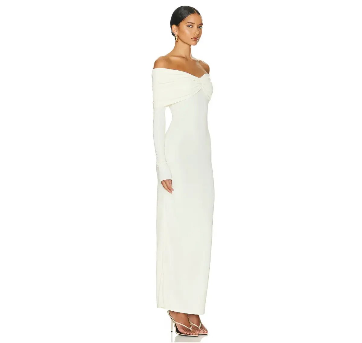 Helsa Matte Jersey Off Shoulder Maxi Dress Ivory Size L / AU 12 photo 2