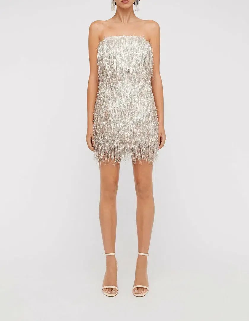 Scanlan Theodore Tinsel Bustier and Midi Skirt Silver Size AU 8 photo 3