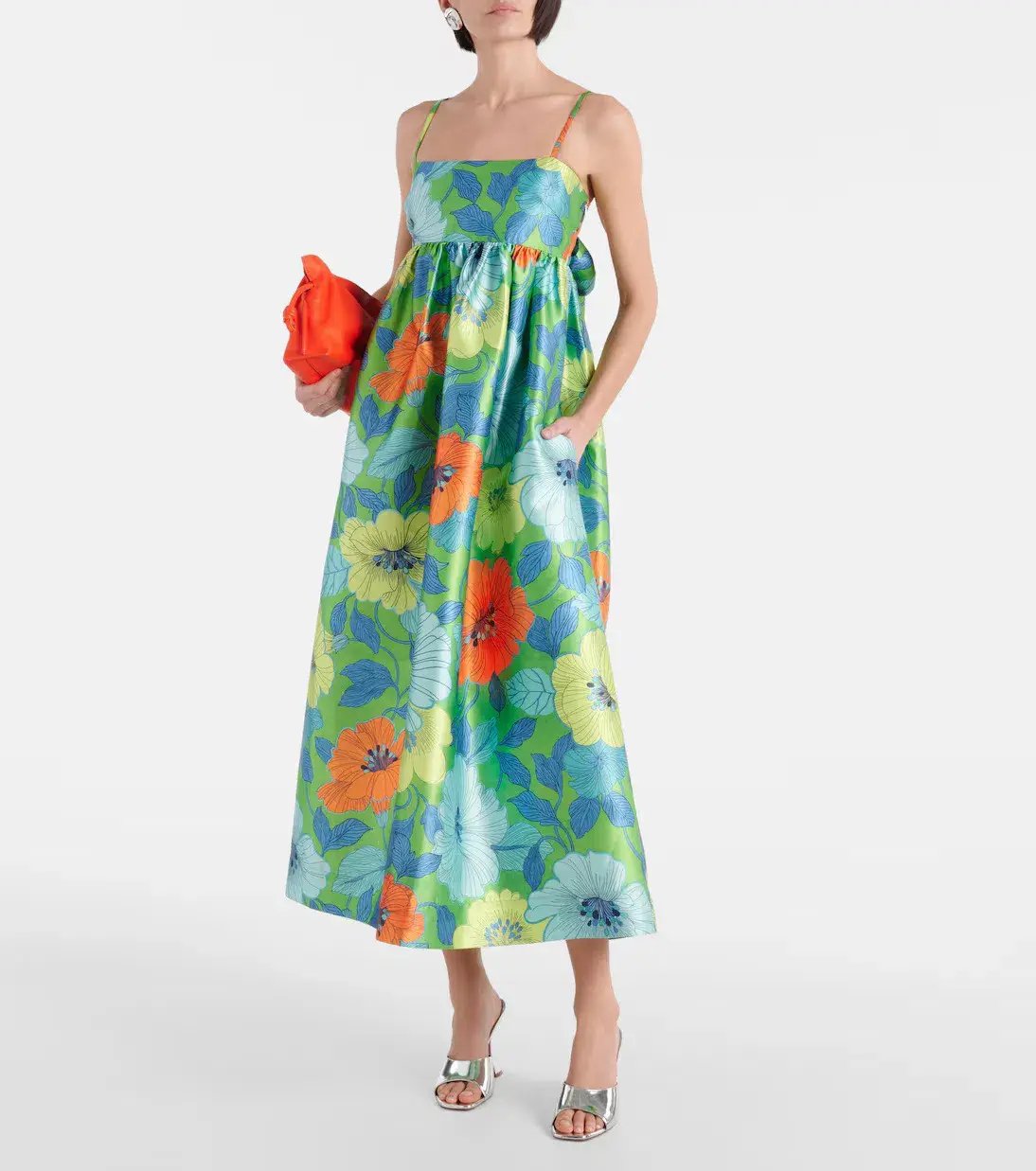 Alemais Calypso Floral Satin Midi Dress Green Blue Flower Print Size 10 AU photo 5