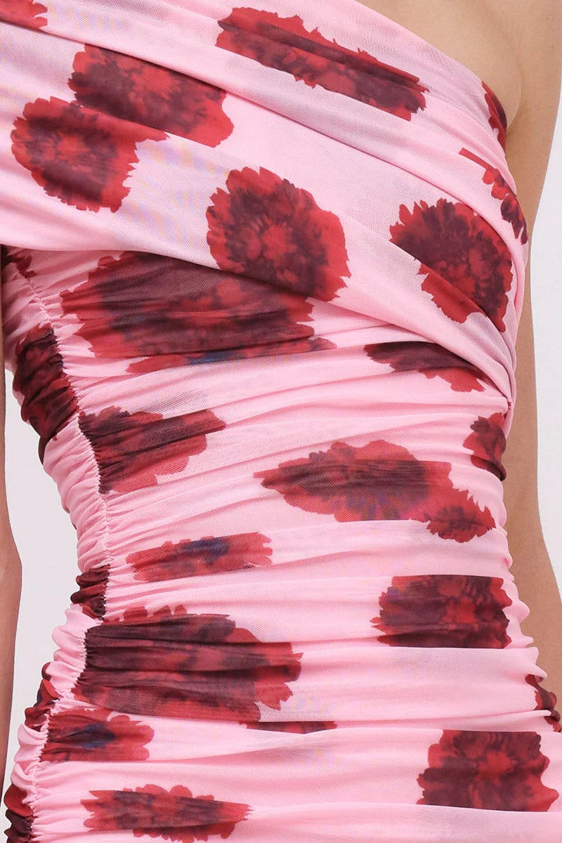 SUBOO LUCA MESH OFF SHOULDER MINI DRESS - PINK RED photo 5