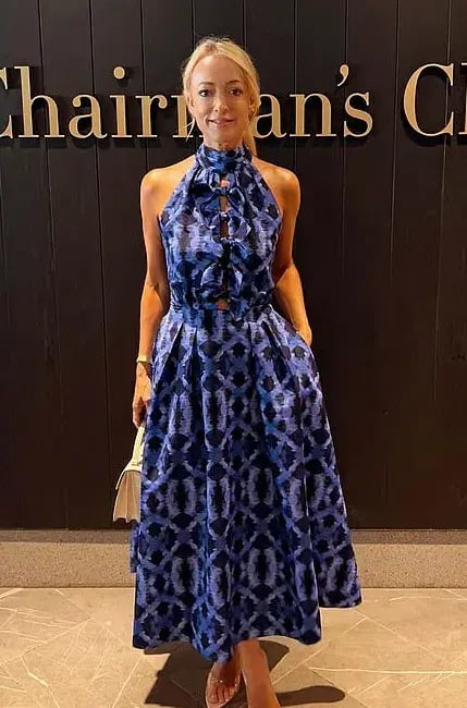 Rebecca Vallance Shiloh Halter Midi Dress Blue Print Size 14 photo 5
